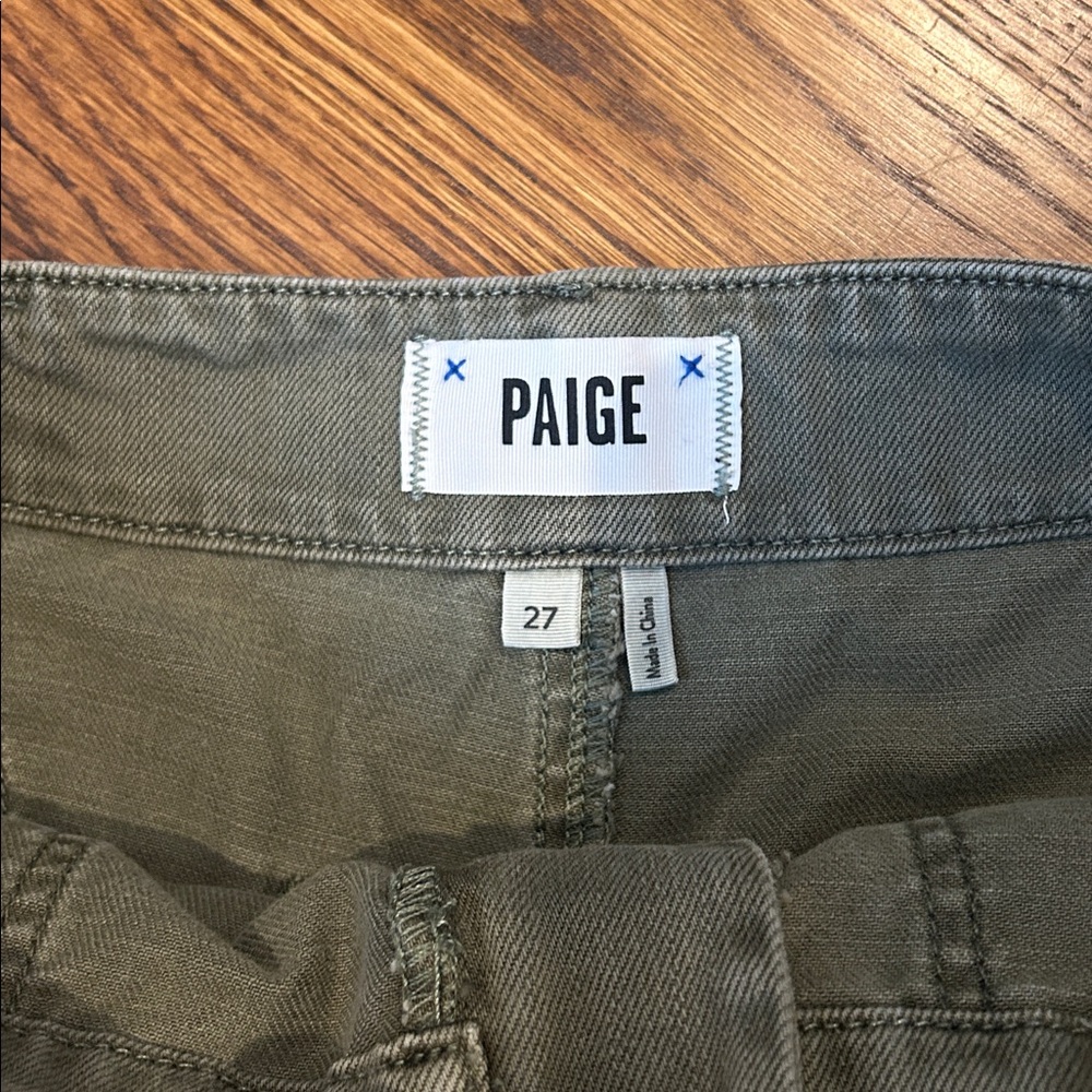 PAIGE Mayslie High Waist Cutoff Utility Shorts Size 27 Vintage Ivy Green - Picture 6 of 8